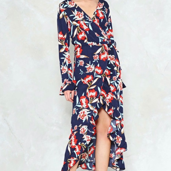Nasty Gal Dresses & Skirts - 2 for $20 Sale!!  Nasty Gal Blue Floral Midi Wrap Dress